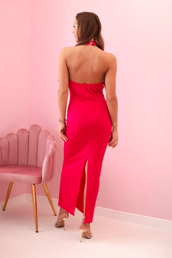 Damenkleid mit Riemchenprint mit Krawatte fuchsia