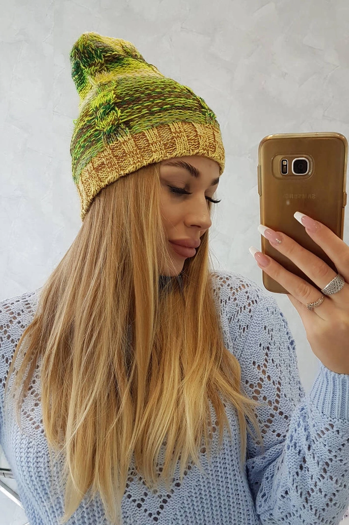 Klaudia vilnonė kepurė K255 neoninė žalia+geltona
