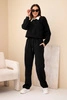 Damenensemble Butter Sweatshirt mit Kragen und schlichten Hosen schwarz