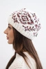 Women's winter hat with colorful patterns and a thick ribbed cuff K353 ecru + red