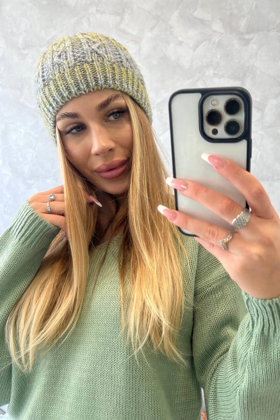 Melisa vilnonė kepurė K241 grey+olive