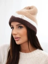 Damenmütze Beanie gerippt mit Verzierung camel+braun