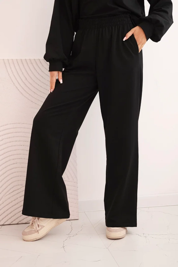 Women's cotton set with wide legs and long sleeve sweatshirt black