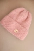 Women's winter fluffy hat with a decorative button light powder pink