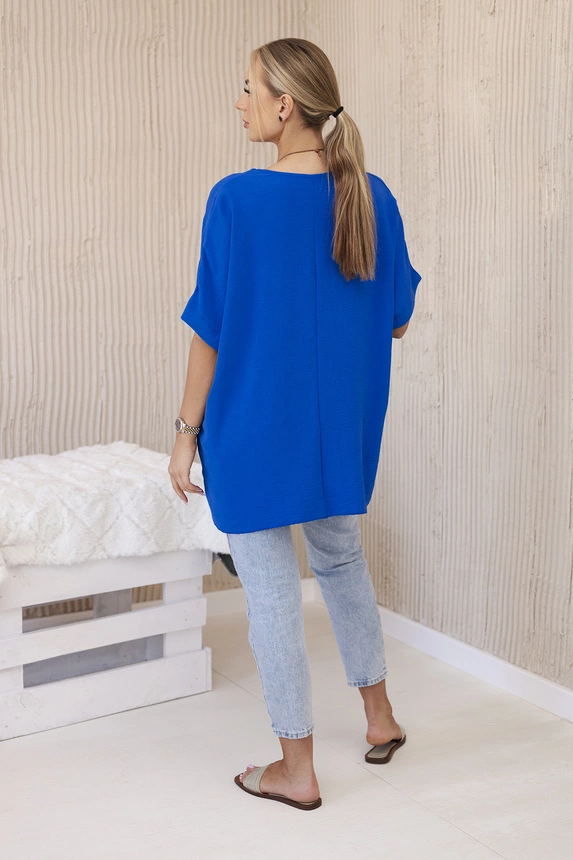 Oversized blúzka s príveskom chrpa modrá