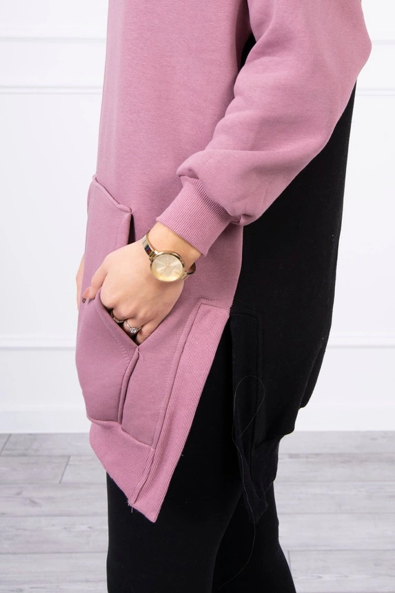 Two-color hooded dress dark pink