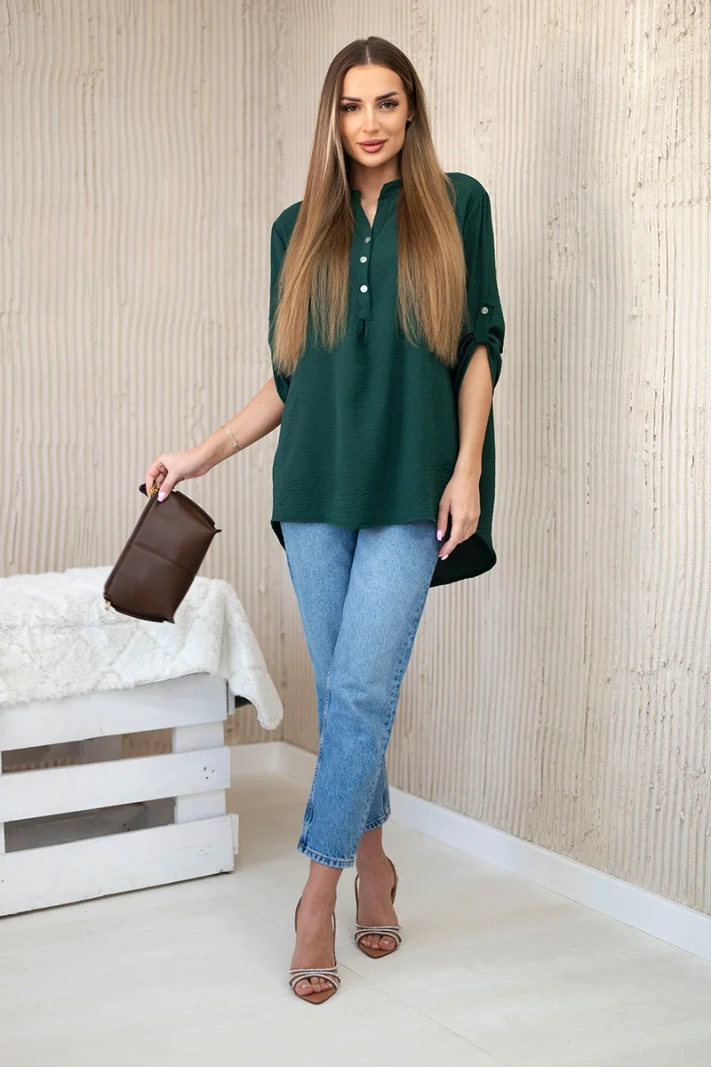 Bluse mit längerem Rücken Dunkelgrün