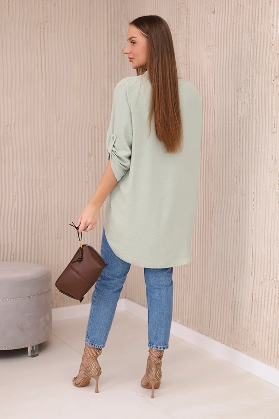 Blouse with a longer back light mint