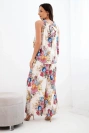 Women's set with blouse and wide floral trousers dark pink