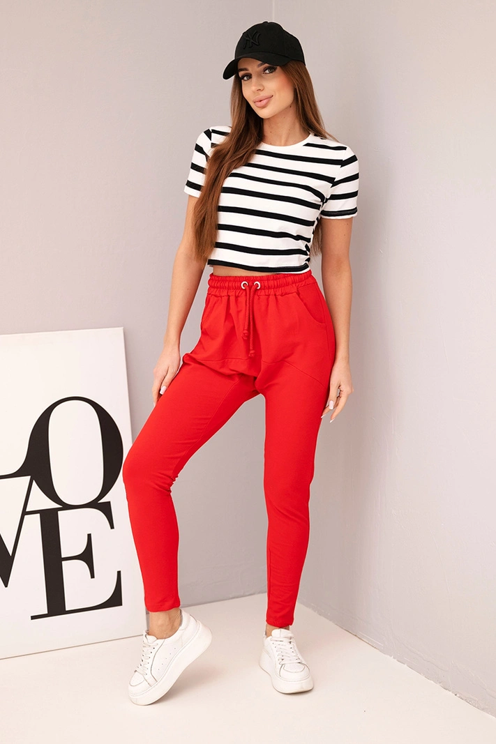 Damen Sweatpants mit elastischem Bund und Kordelzug rot