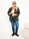 Dámsky sveter Plus Size s vreckami bez zapínania khaki