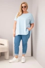 Plus-Size-Damenbluse aus Baumwolle mit kurzem Ärmel blau