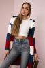 Dreifarbig gestreifter Pullover ecru+Jeans+rot