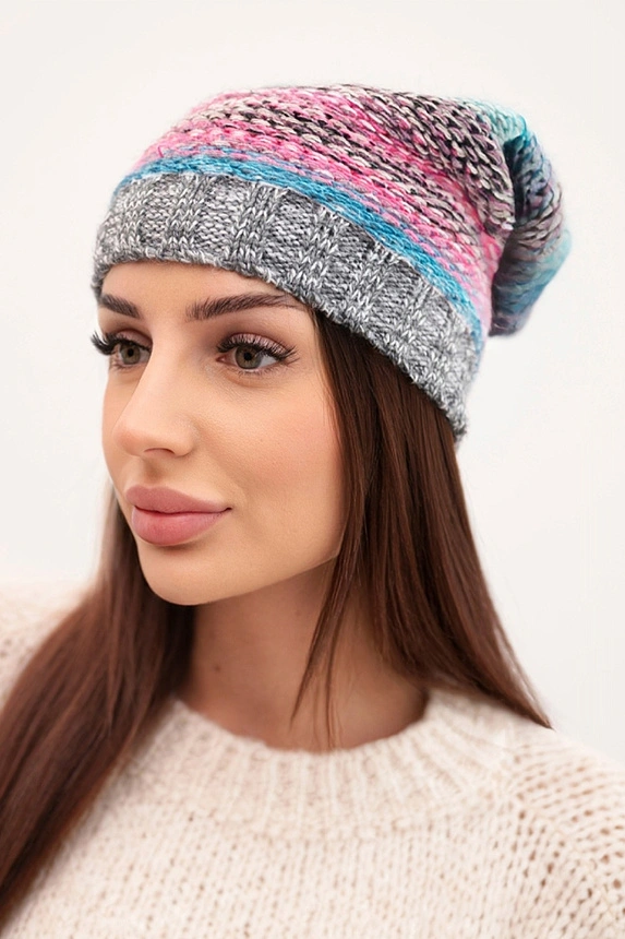 Mütze mit Fleece Krystyna K207 rosa+dunkelgrau