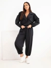 Women’s cotton set with collar and jogger pants black