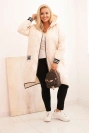 Damenjacke Plus Size gesteppte mit Kapuze und sportlichen Bündchen beige
