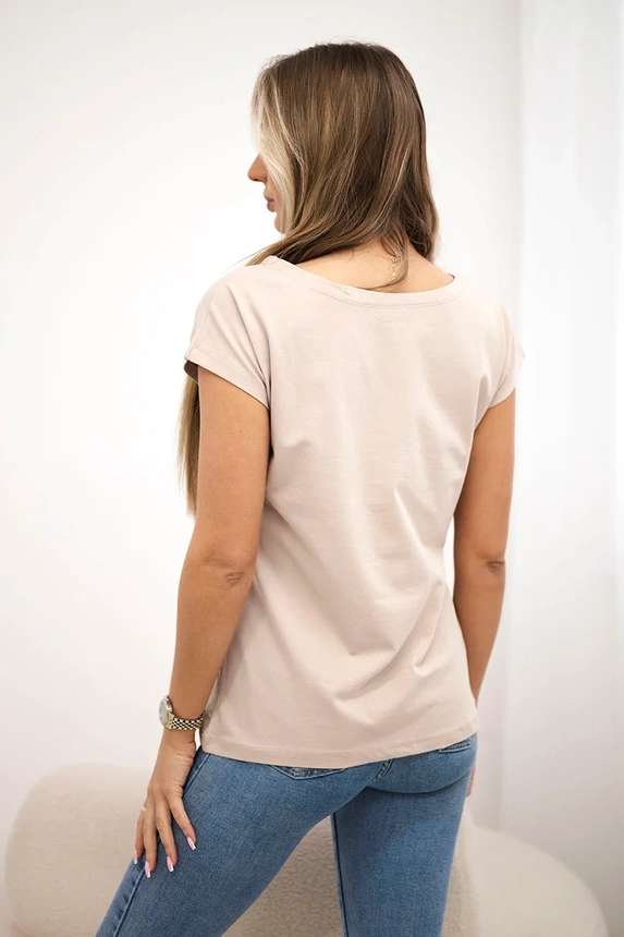 Blouse with lips print beige