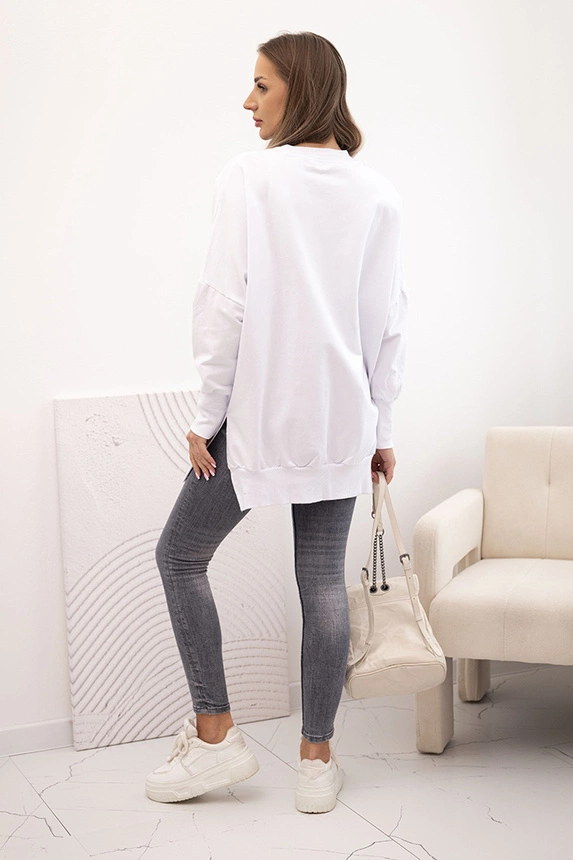 Women's cotton sweatshirt with a wide hem white