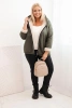 Dámska bunda Plus Size s kapucňou a baránkom khaki