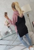 Two-color hooded dress dark pink
