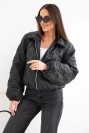 Women's short quilted jacket with collar and zipper black