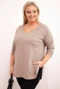 Women's cotton Plus Size blouse with a V-neck and rolled sleeves fango