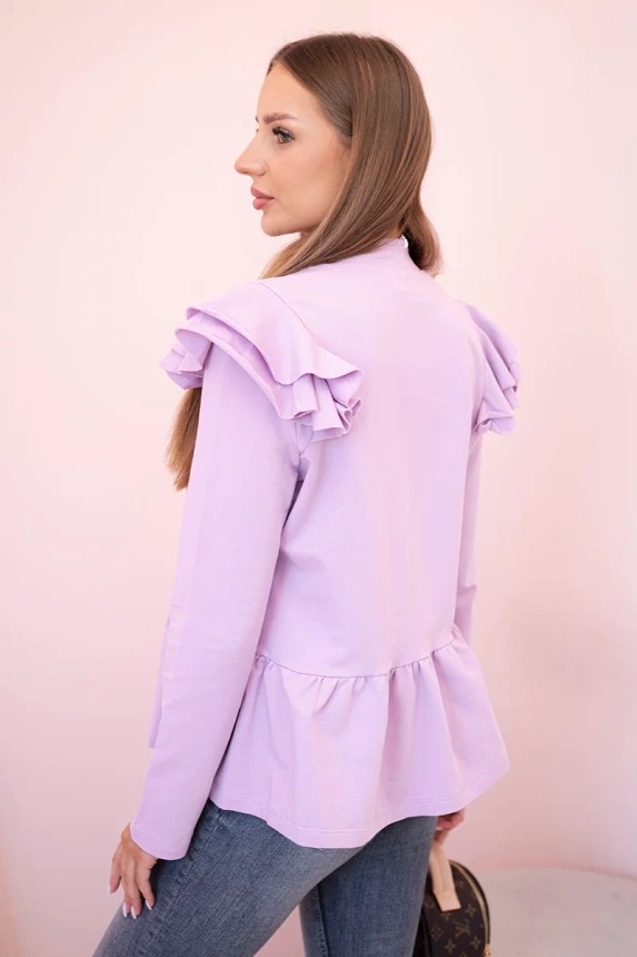 Women's cape with ruffles and stand-up collar violet