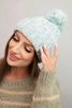 Women's winter hat with a pompom made of wool K424 mint