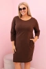 Plus Size women's dress with cotton in a simple cut and 3/4 sleeves brown