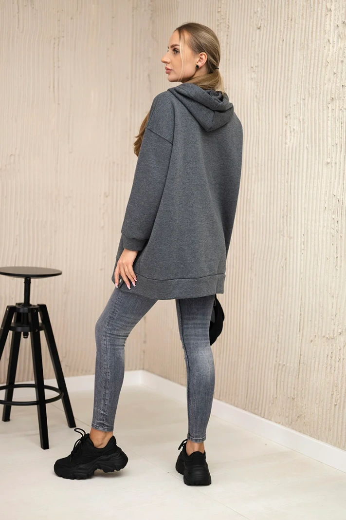 Insulated sweatshirt with press studs grpahite