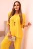 Damen-Set mit einer Bluse mit Halskette und einer weiten Hose gelb