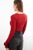 Women's ribbed blouse with side ruching burgundy