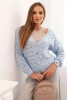 Damenpullover mit V-Ausschnitt und goldenen Knöpfen, blau
