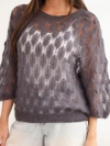Women's sweater made of 70% kid mohair openwork with short sleeves graphite