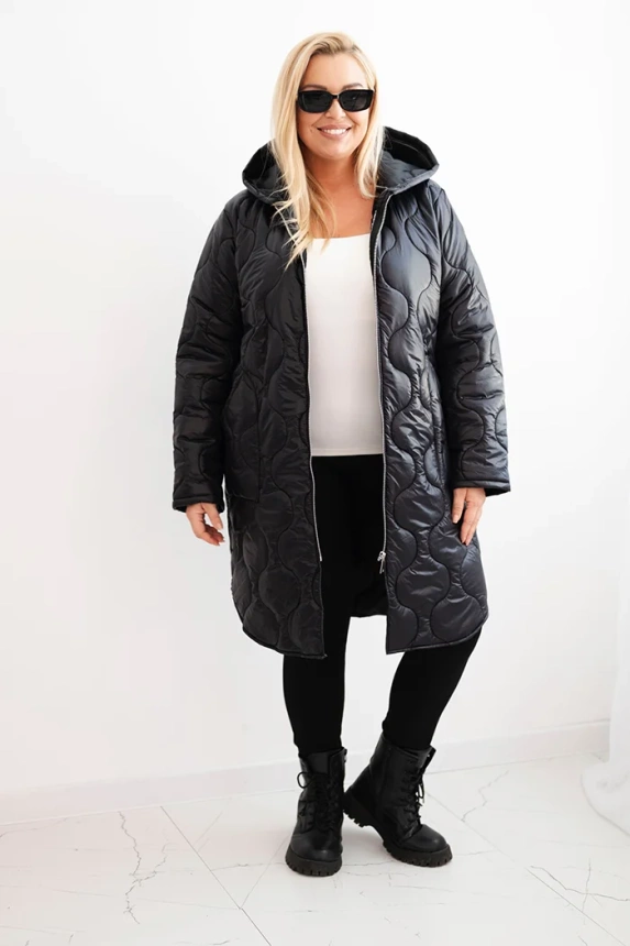 Dámska zimná bunda Plus Size prešívaná s kapucňou červená