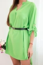 Dress with a longer back and a belt pistachio