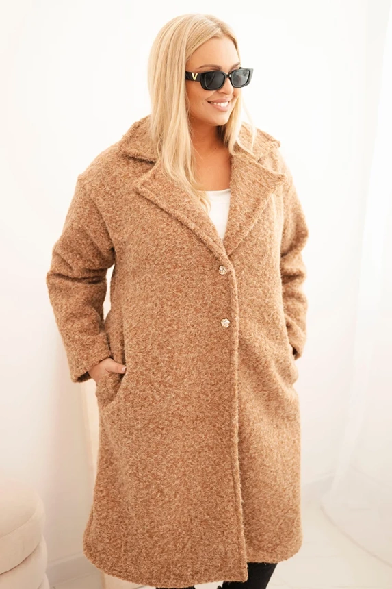 Damenmantel Plus Size mit Wolle und großem Kragen camelowy