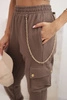Women's cotton cargo pants with pockets and a chain mocha