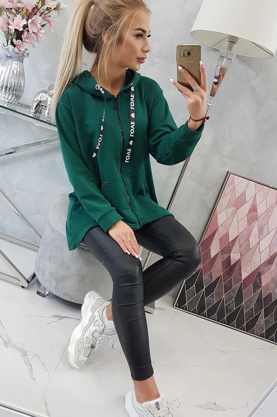 Mikina s prodlouženými zády a kapucí zelená