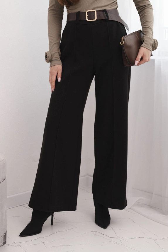 Women's elegant pants with a belt and wide leg black
