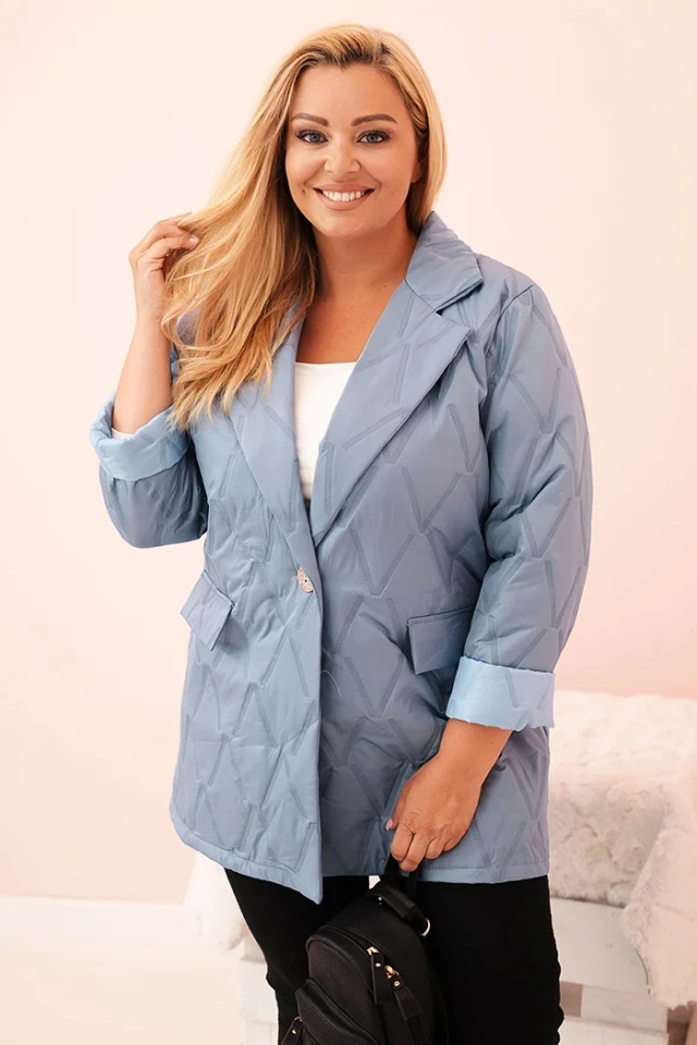Kurtka damska Plus Size pikowana z kołnierzem i guzikiem jeansowa