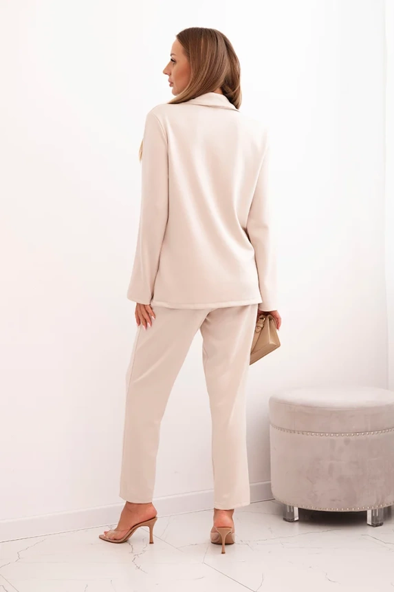 Damen Set aus Viskose mit Verzierungen und elastischen Hosen beige