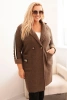 Plus Size women's coat made of faux sheepskin with pockets brown
