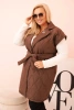 Dámska vesta Plus Size prešívaná s pásom a golierom čokoládová