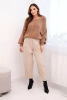 Women's high-waisted trousers with pleats beige