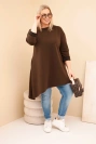 Dámská sukýnka Plus Size z viskózy s volným střihem a dlouhým rukávem hnědá