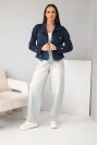 Damen Wildlederjacke mit Taschen und Taillenzug blau dunkel