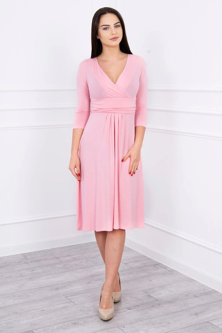 Dress with cut-off under the bust, 3/4 sleeves powder