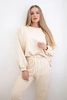 Cotton sweatshirt set with a longer back + pants light beige