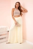Women's wide viscose trousers with elastic waistband yellow